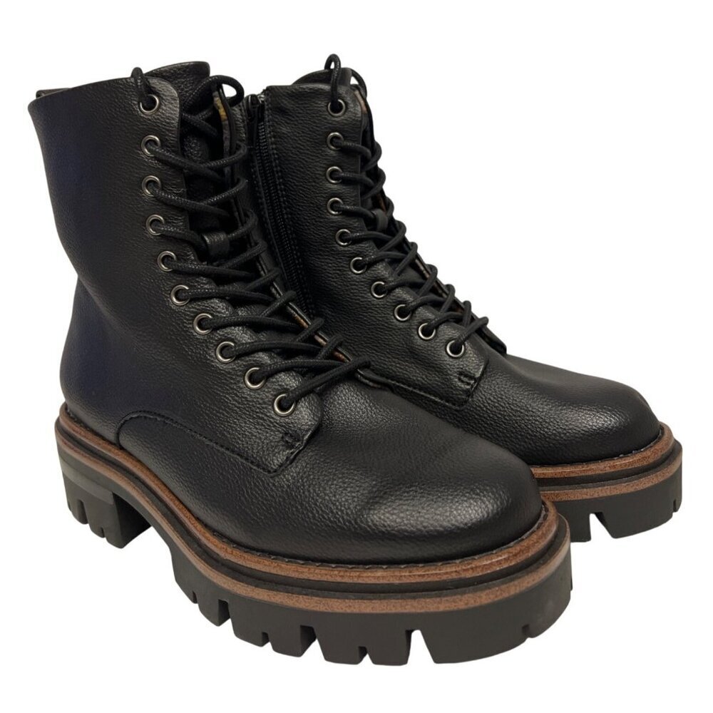 Korks Vail Women's Lug Sole Combat Boots Black Platform Faux Leather 6.5 NEW